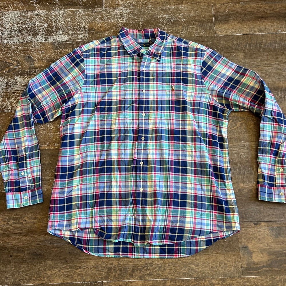 Polo Ralph Lauren Mens XXL Madras Plaid Button Down Shirt Multi Color Cotton
